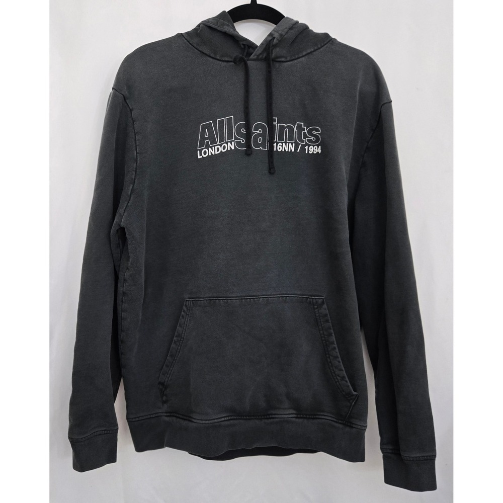 AllSaints Hoodie Mens Small Gray Pullover Sweatshirt London E16NN 1994 Logo